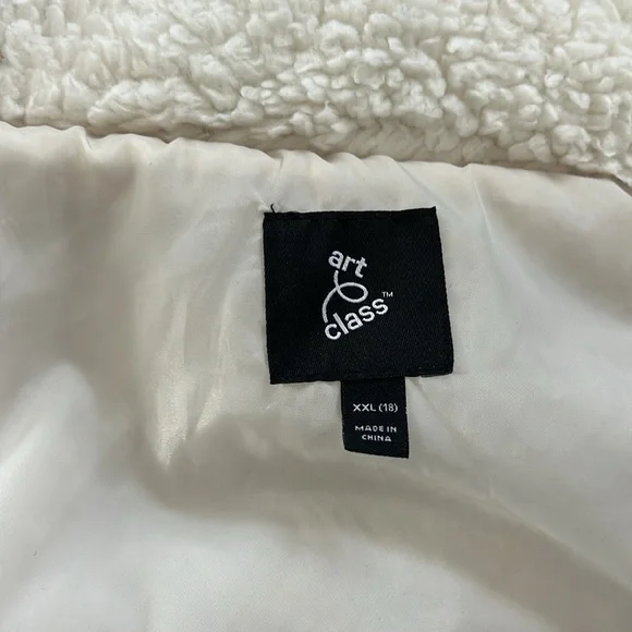 Art Class Girls Ivory White Faux Fur Sherpa Puffer Zip Up Jacket - Picture 9 of 9